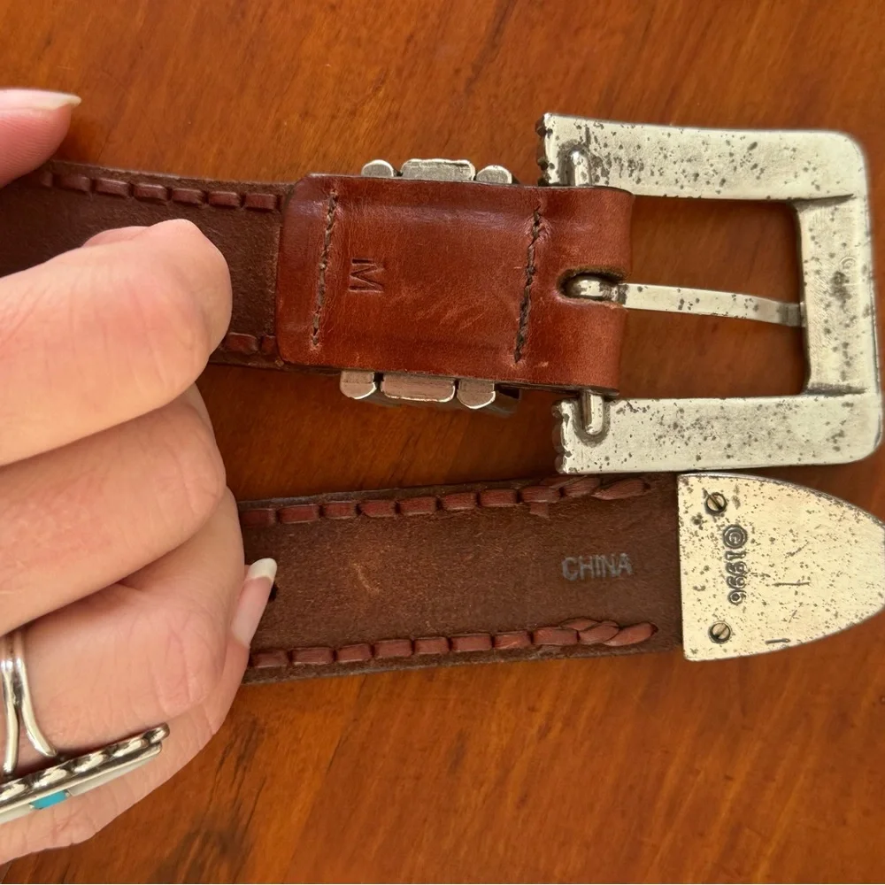 Vintage Brighton 1990s Brown Leather Belt with Silver Buckle